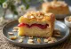 Bakewell tart de arándanos cortada en porciones, espolvoreada con almendras