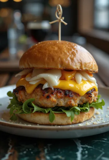 Hamburguesa de pollo tres quesos con pollo a la parrilla y extra de queso