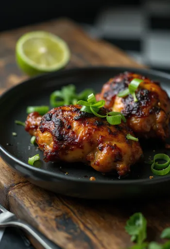 Pollo Jerk servido con lima y ensalada