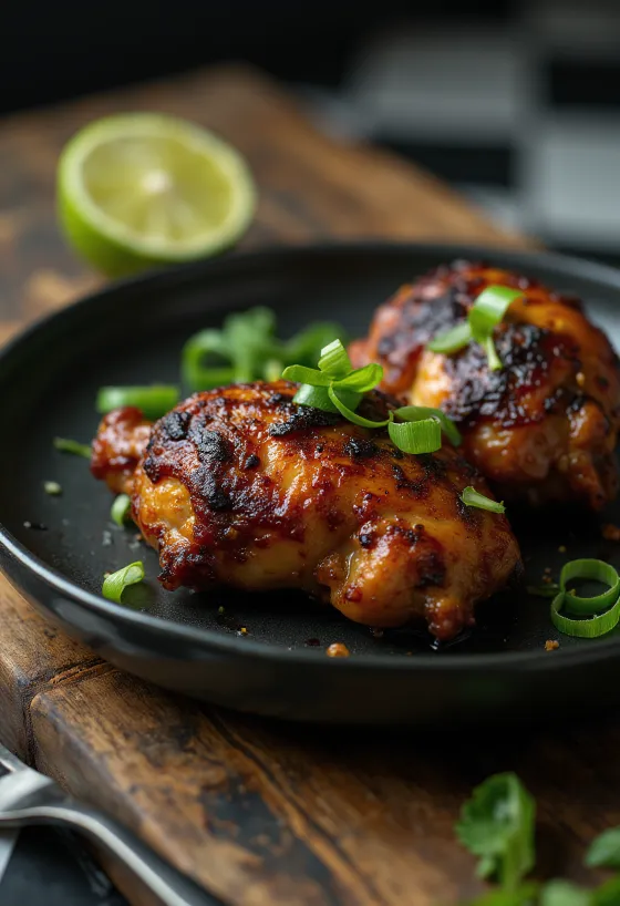 Pollo Jerk servido con lima y ensalada