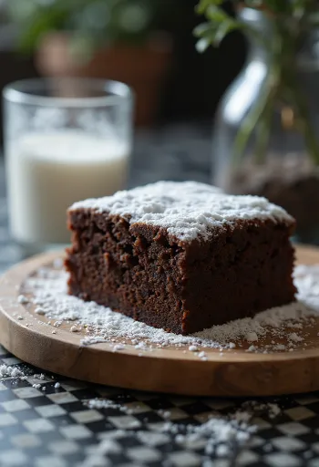 Bizcocho de cacao cortado en porciones con azúcar glas