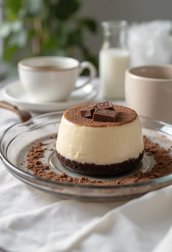 Tarta de panna cotta de café servida en porciones