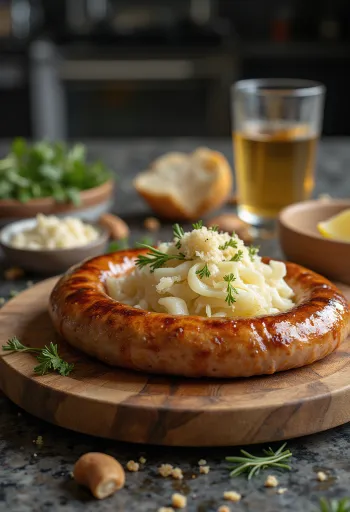 Salchichas asadas con rábano y col