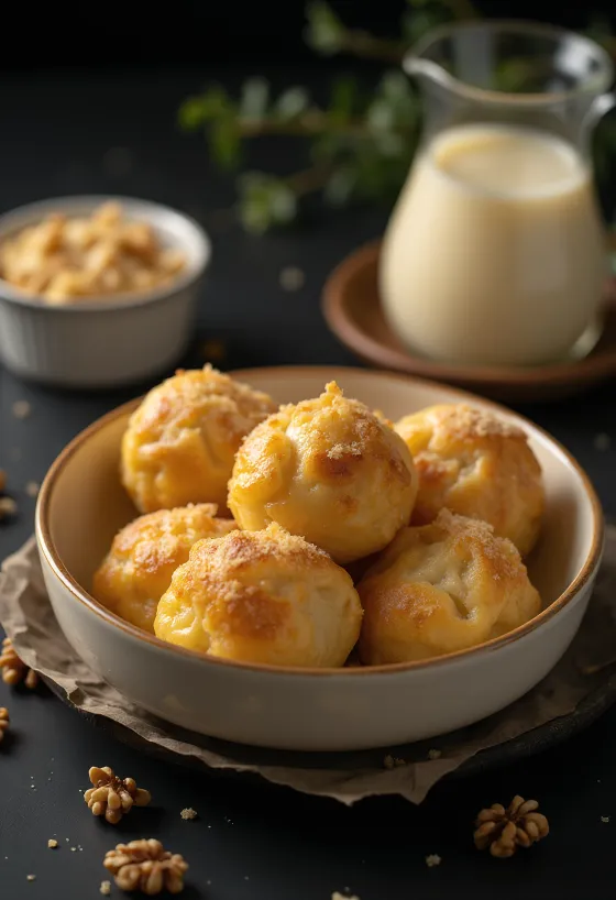 Aranygaluska tradicional con salsa de vainilla, capas de nueces y masa esponjosa