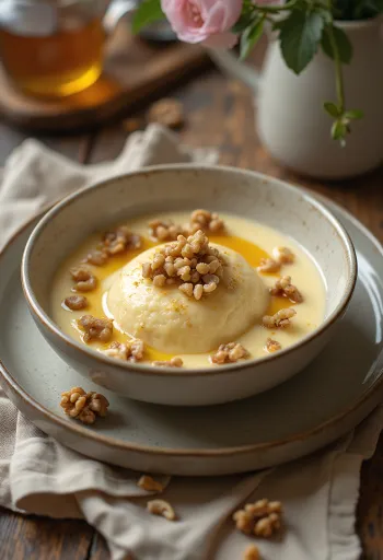 Panna cotta de nueces servida