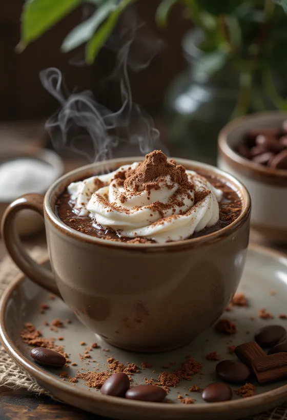 Chocolate caliente decorado con nata montada