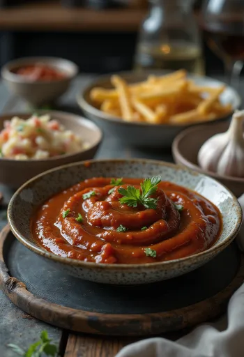 Salsa barbacoa de ajo ahumado servida