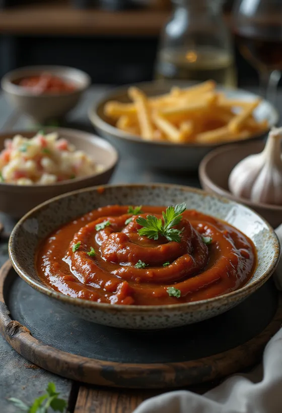 Salsa barbacoa de ajo ahumado servida