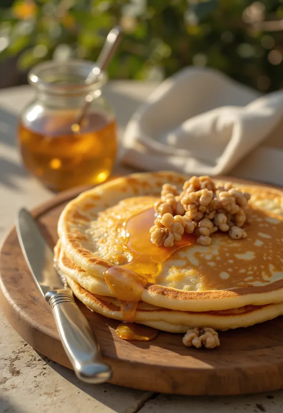Martabak manis con miel y nueces, servido fresco
