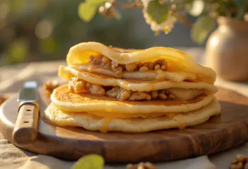 Martabak manis con miel y nueces, servido fresco