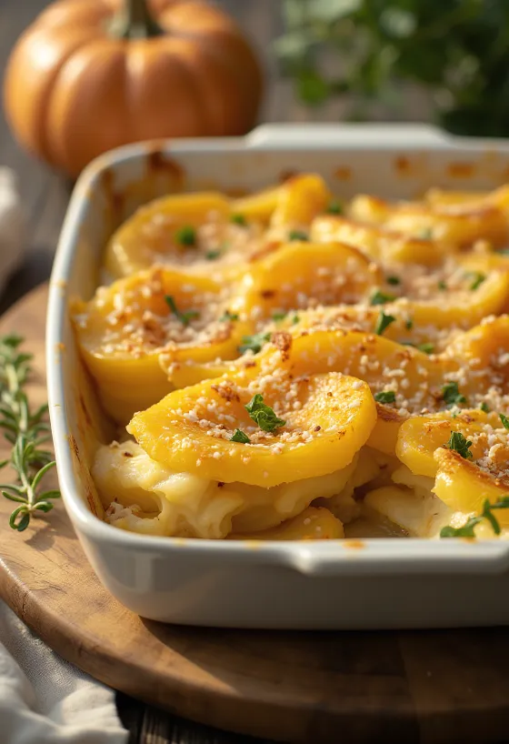 Gratinado de patata y calabaza emplatado