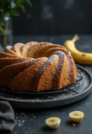 Kouglof de plátano espolvoreado con azúcar glas