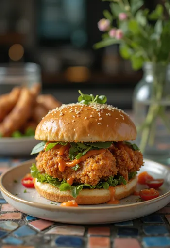 Hamburguesa de pollo picante con rebozado crujiente
