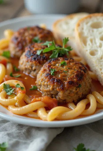 Frikadella con corteza crujiente, hecha de carne picada jugosa