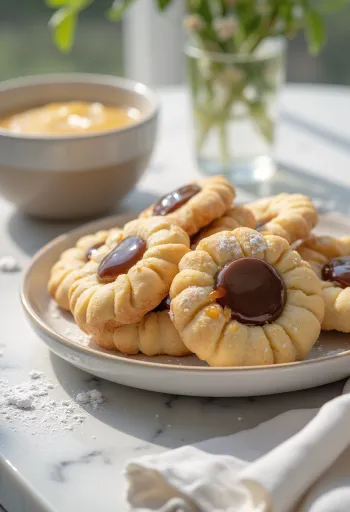 Galletas Linzer de caramelo en un plato
