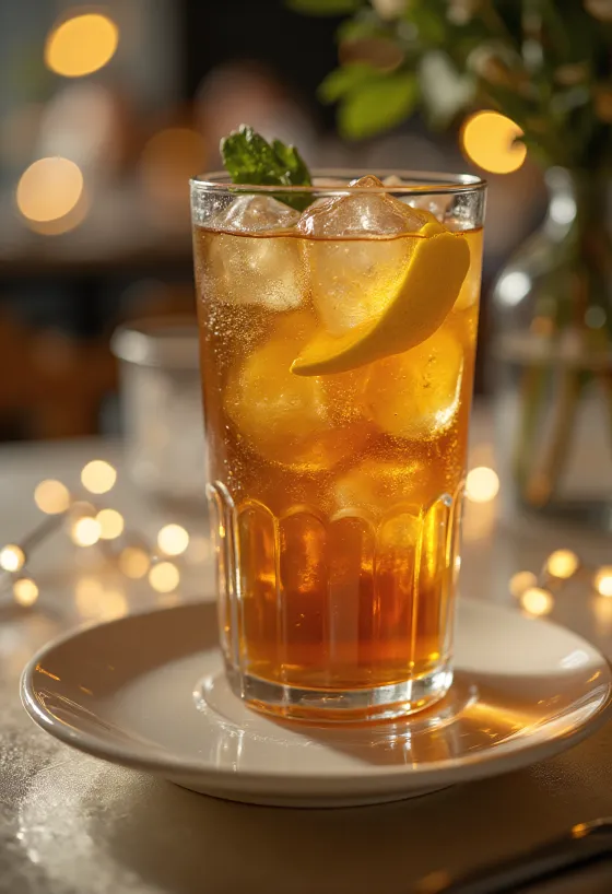 Cóctel Long Island Iced Tea decorado con una rodaja de limón