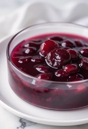 Salsa de ciruelas al vino tinto servida