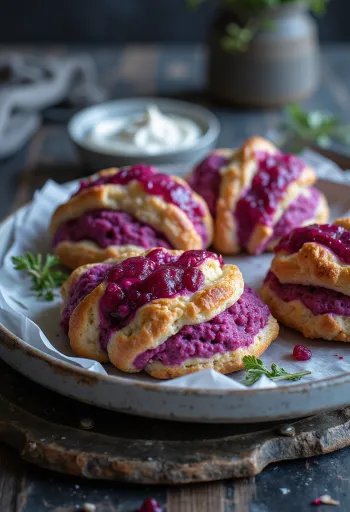Bollitos de remolacha y queso servidos