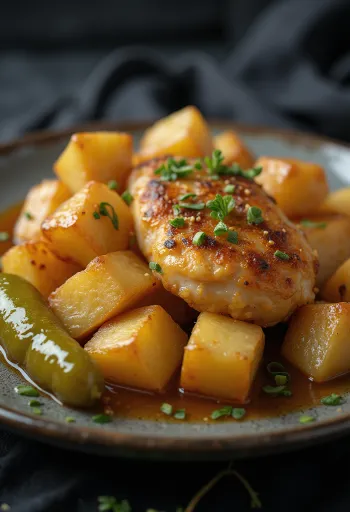 Salteado de pollo Brassói con dados de patata dorados y perejil fresco
