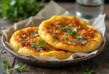 Doubles servidos con salsa de chile picante y cilantro fresco