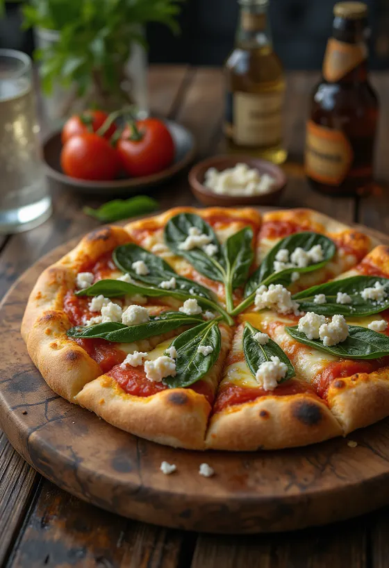 Pizza ai Caprini con queso de cabra y espinacas
