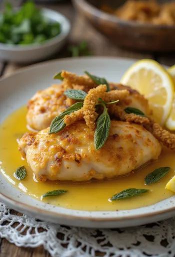 Pollo a la salvia con piel crujiente y servido con hierbas frescas