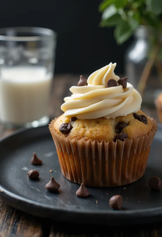 Cupcakes con chips de chocolate servidos