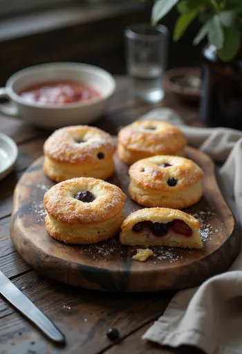 Eccles cake con ciruelas y pasas, pasteles dorados recién horneados