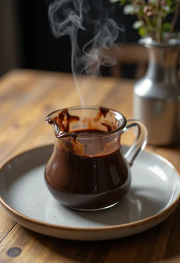 Salsa de chocolate especiada servida con pasteles