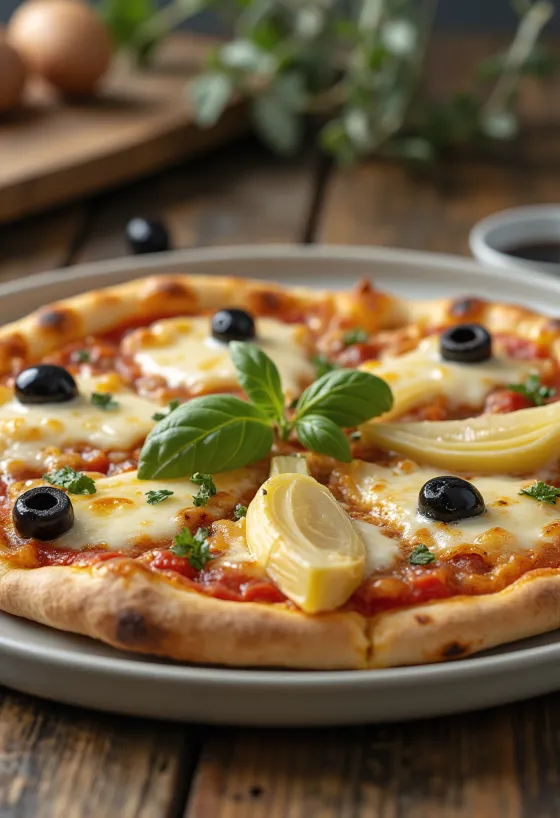 Pizza ai Carciofi e Olive con alcachofas y aceitunas