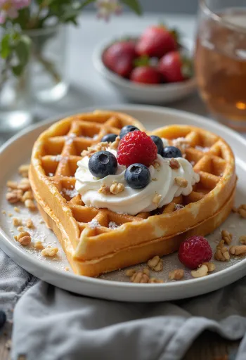 Gofre con forma de corazón servido