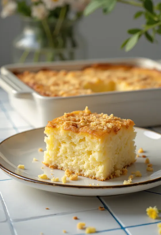 Cassava Cake con vainilla servido con coco rallado