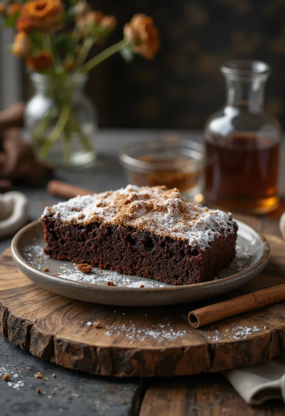 Tarta de chocolate y canela con azúcar glas