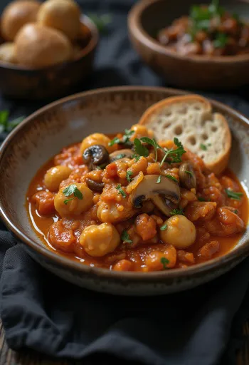 Paprikash de champiñones servido con nokedli vegano