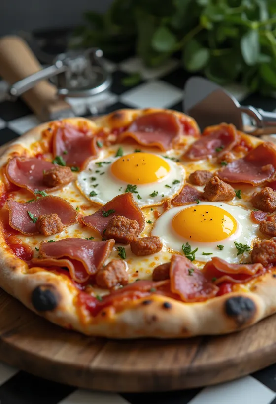 Pizza alla pancetta e uova con huevo