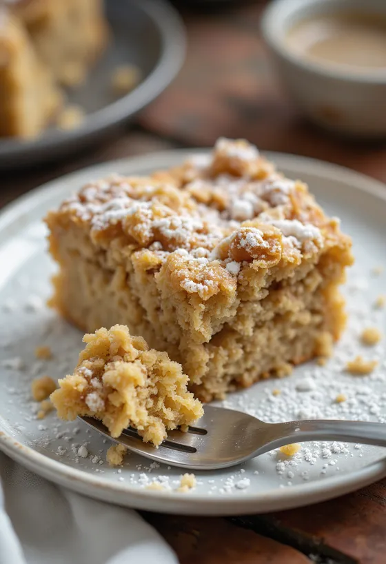 Rodajas de pastel prebiótico de quinoa y coco, masa deliciosa y dorada