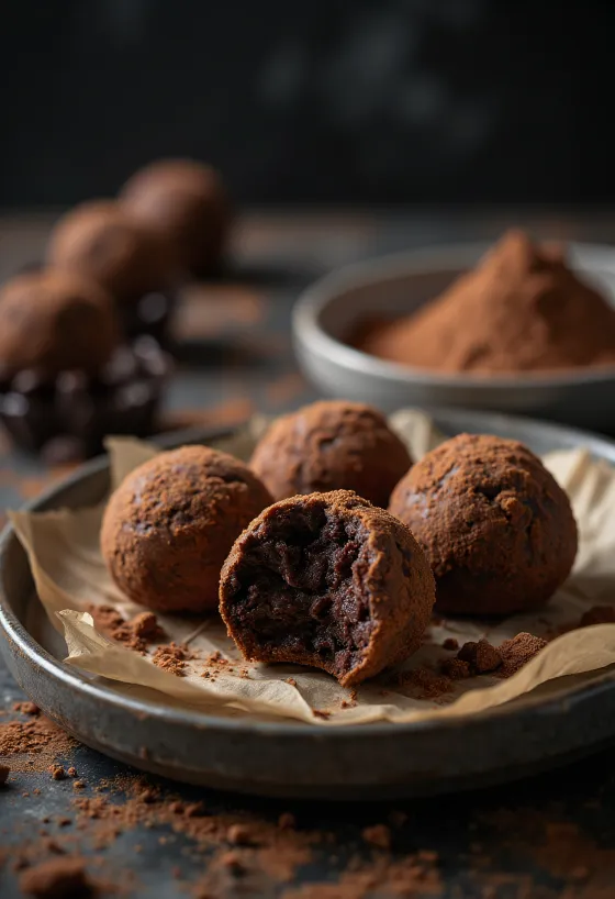 Trufas de chocolate servidas en un plato