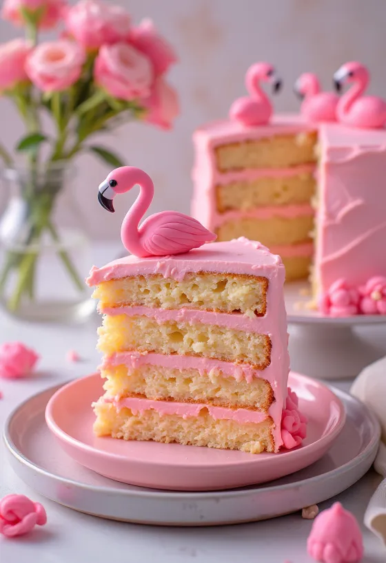 Tarta flamenco con decoración rosa y dorada