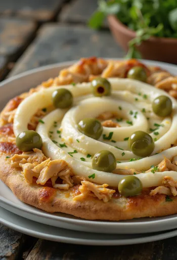 Pizza de Frango com Catupiry con pollo desmenuzado y queso crema