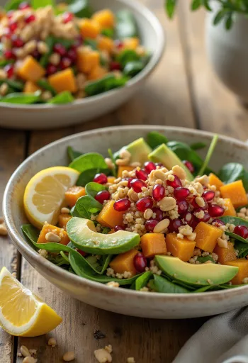 Buddha Bowl de calabaza y cacahuetes servido