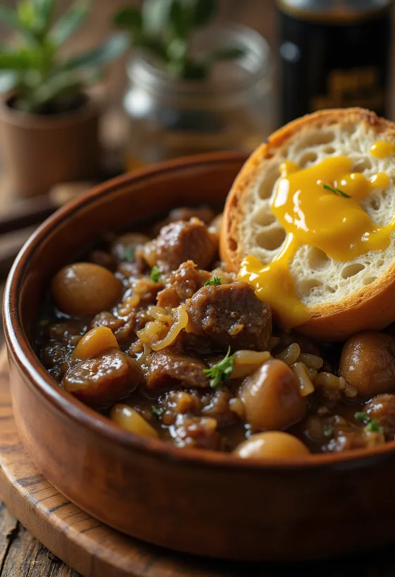Carbonnade Flamande servida con puré de patatas