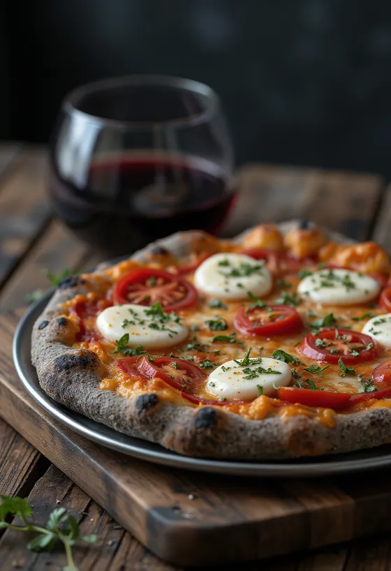 Pizza di Grano Arso con harina tostada y quesos italianos