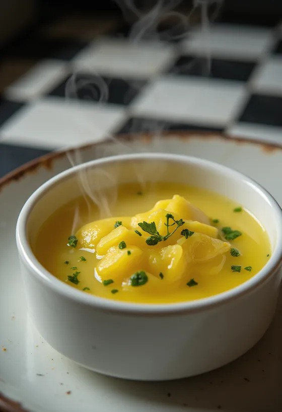 Salsa de mantequilla a las finas hierbas servida junto a pescado a la parrilla