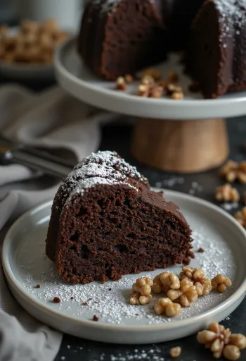 Tarta de chocolate y nueces servida