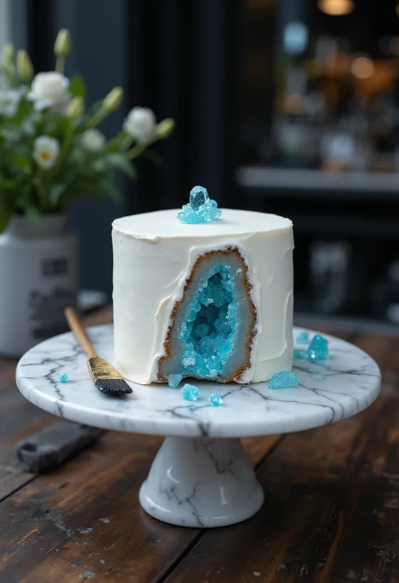 Tarta Geoda con cristales de azúcar de colores