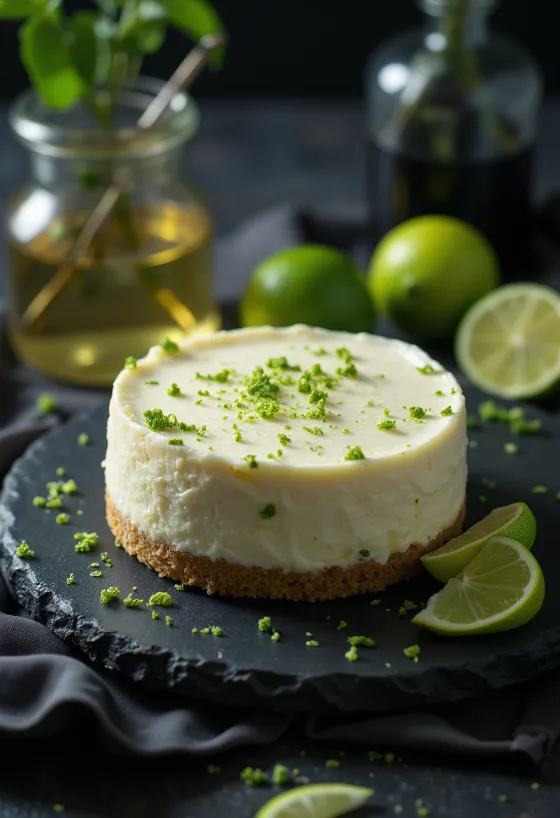 Cheesecake de lima y menta servido en porciones