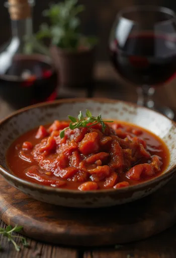 Salsa de tomate al vino tinto con miel servida