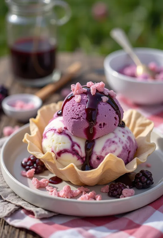 Cucurucho de helado Cornetto de Frutos del Bosque con salsa de frutas