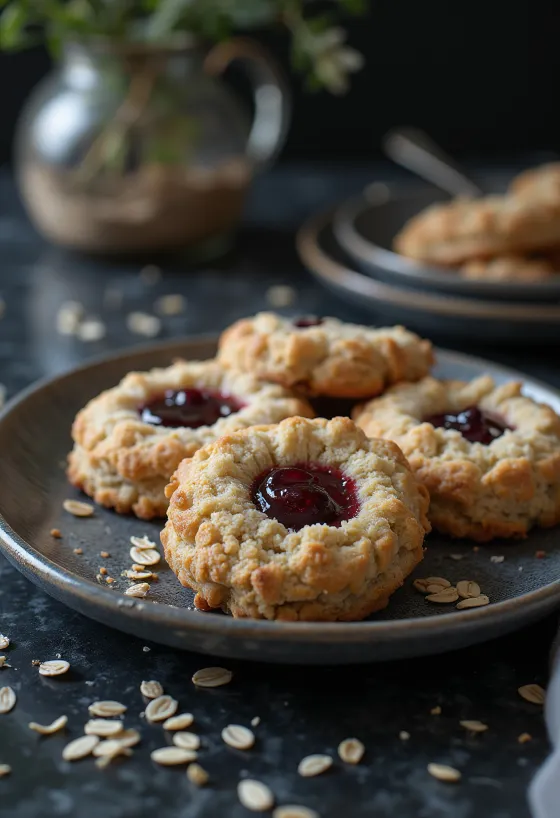 Galletas Linzer de castañas y avena servidas