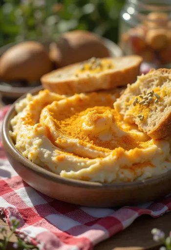 Körözött servido con verduras frescas y untado en tostadas